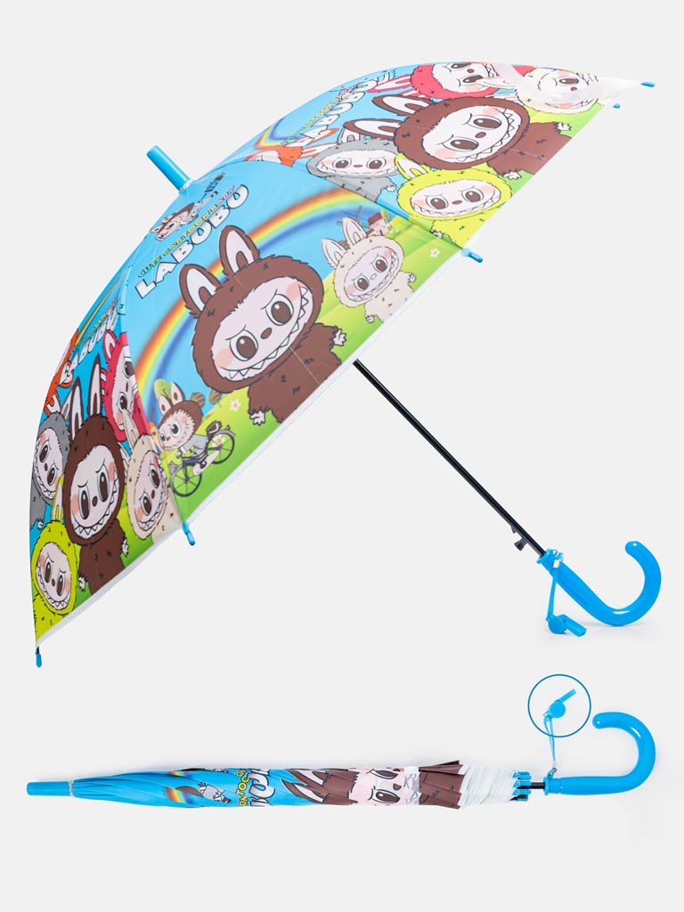"Labubu" Cartoon Kids' Umbrella with Whistle - Blue
