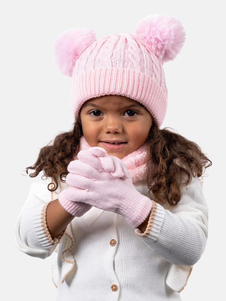 Baby Girl 3 in 1 Set(Hat, Gloves, Snood) - Baby Pink