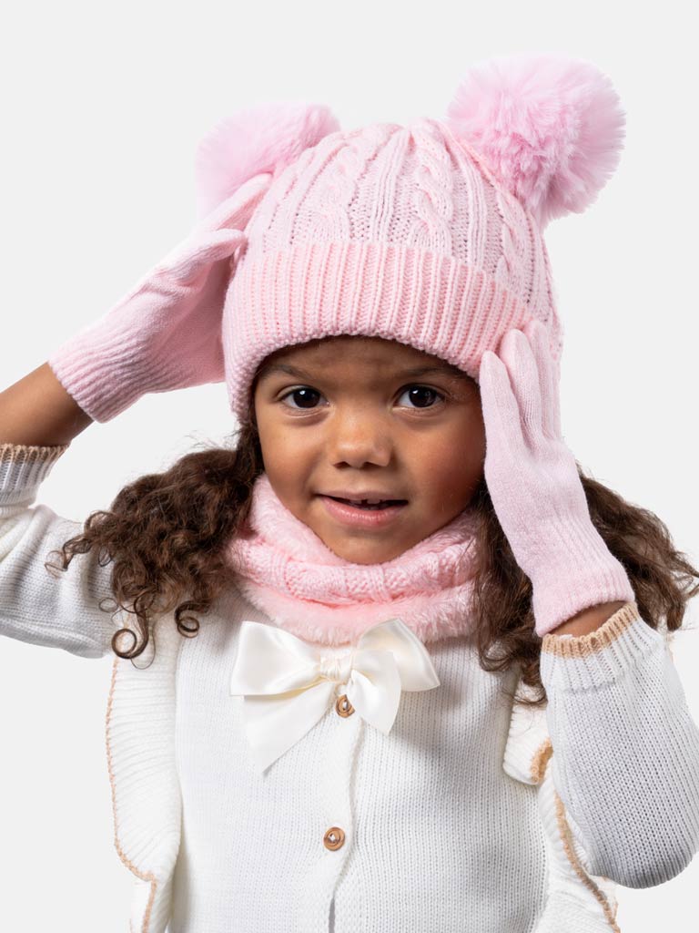 Baby Girl 3 in 1 Set(Hat, Gloves, Snood) - Baby Pink