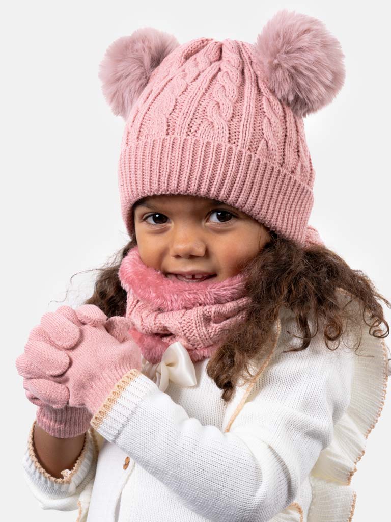 Baby Girl 3 in 1 Set(Hat, Gloves, Snood) - Dusty Pink