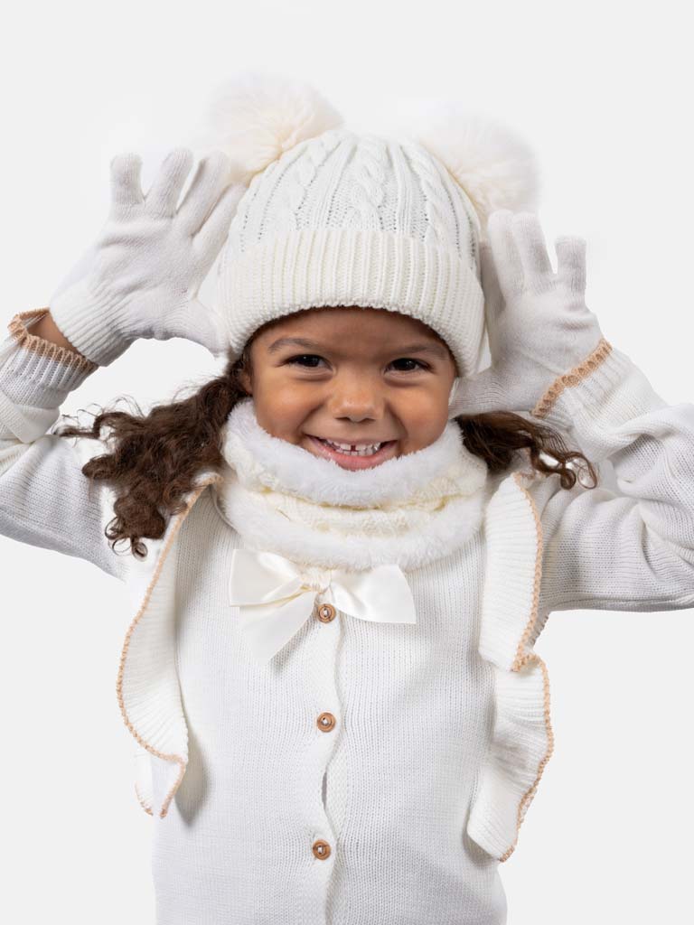 Baby Girl 3 in 1 Set(Hat, Gloves, Snood) - White