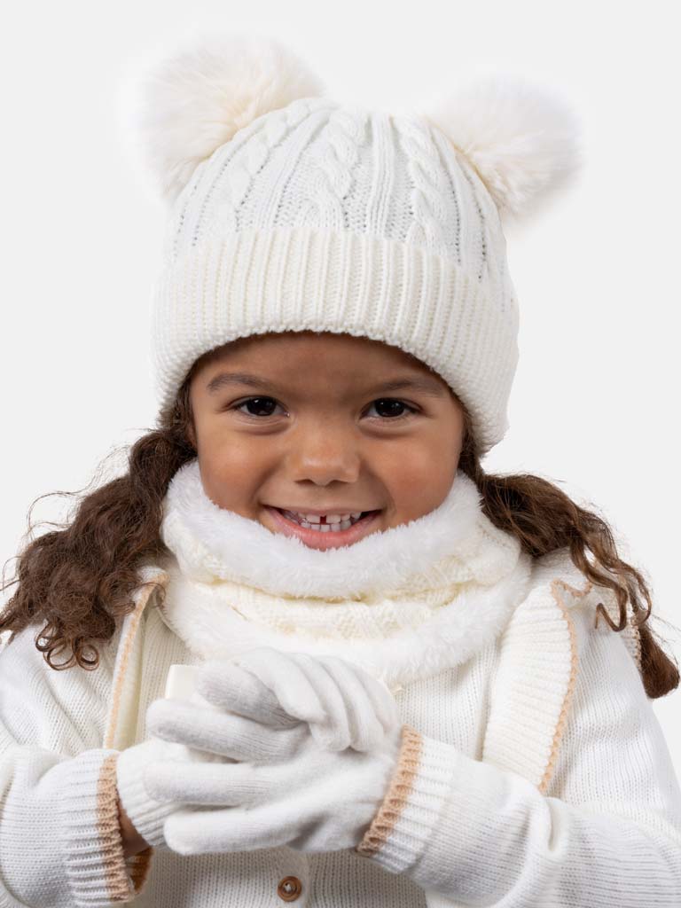 Baby Girl 3 in 1 Set(Hat, Gloves, Snood) - White