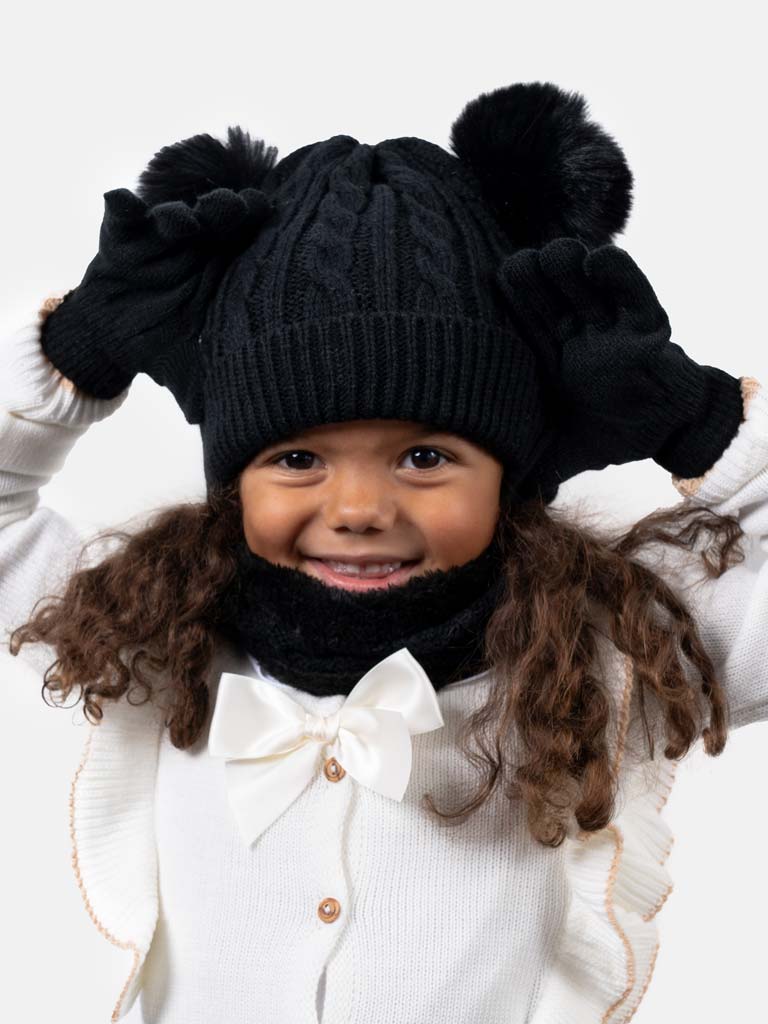 Baby Girl 3 in 1 Set(Hat, Gloves, Snood) - Black