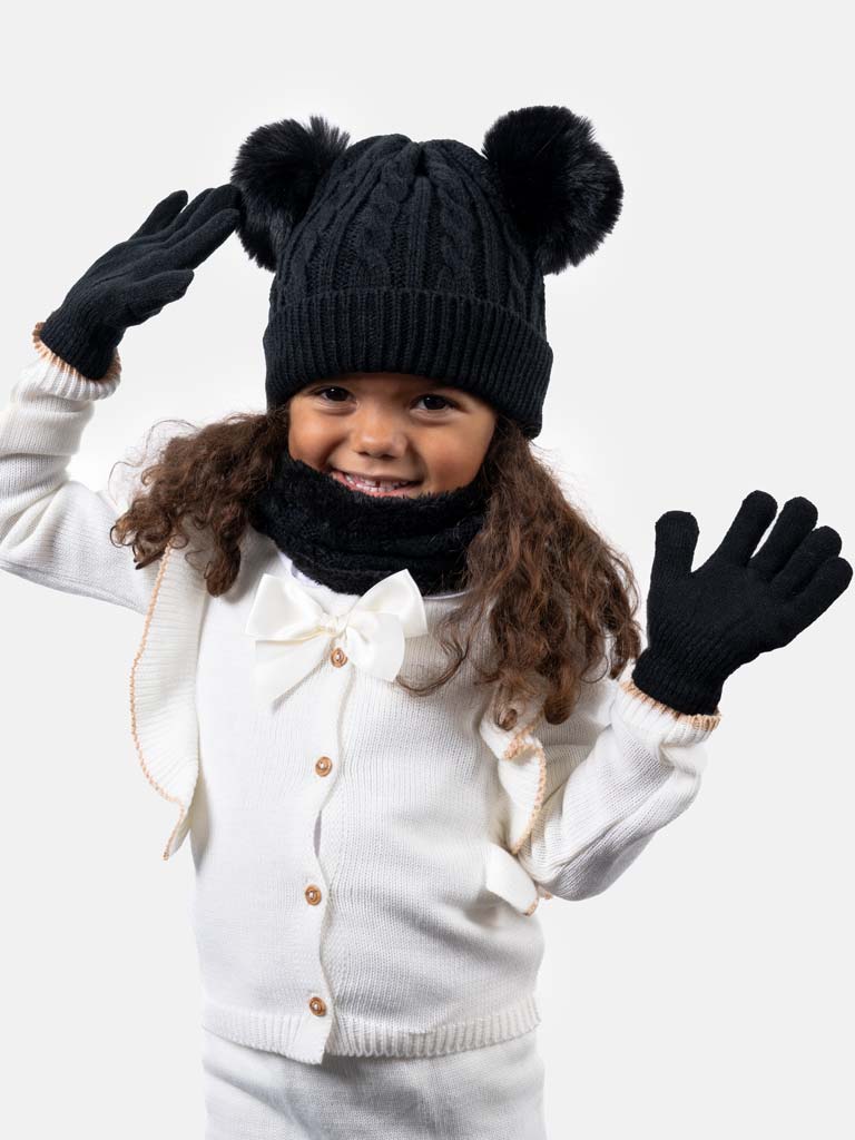 Baby Girl 3 in 1 Set(Hat, Gloves, Snood) - Black