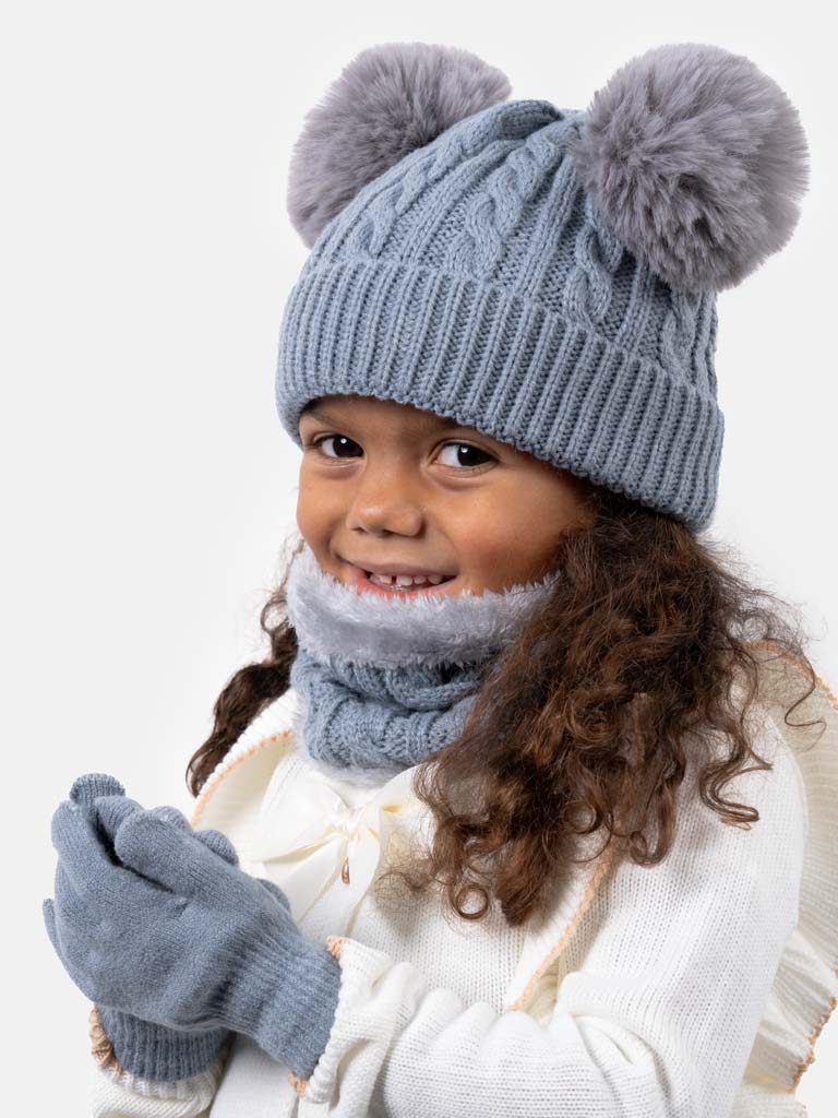 Baby Girl 3 in 1 Set(Hat, Gloves, Snood) -Grey