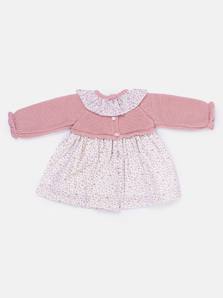 Baby Girl Flores Collection Rose Print Floral Spanish Dress - Rose Pink