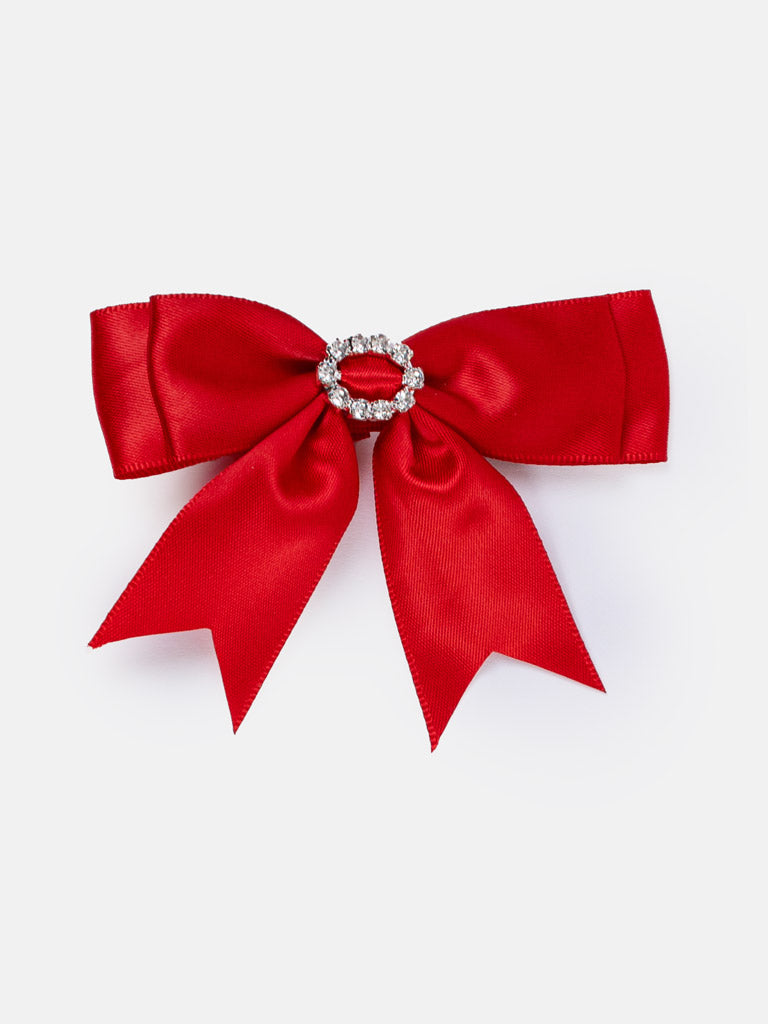 Baby Girl Satin Bow with Diamond Hairclip - Red