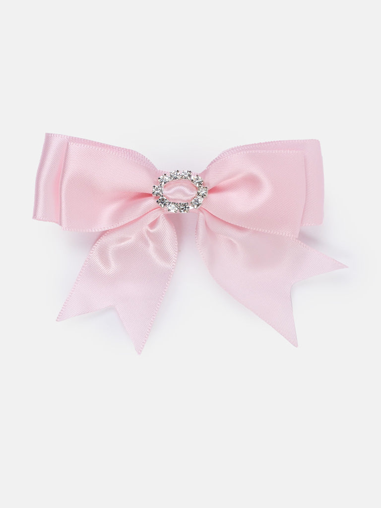 Baby Girl Satin Bow with Diamond Hairclip - Pink