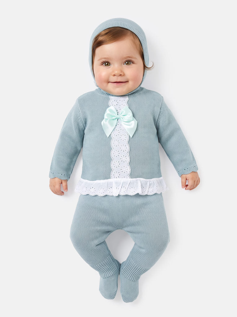 Baby Girl Carmina Collection 3-piece Spanish Knitted Set - Mint Green
