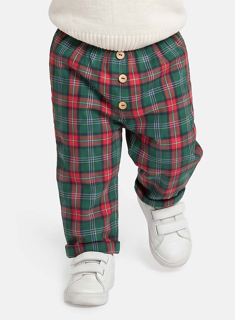 Baby Boy Christmas Tartan Trousers - Red & Green