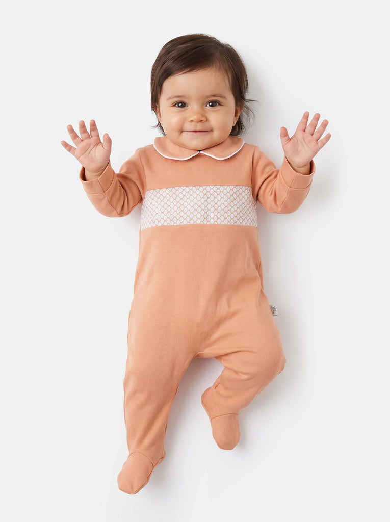 Cotton Baby Grow with Smocked Detail - Orange