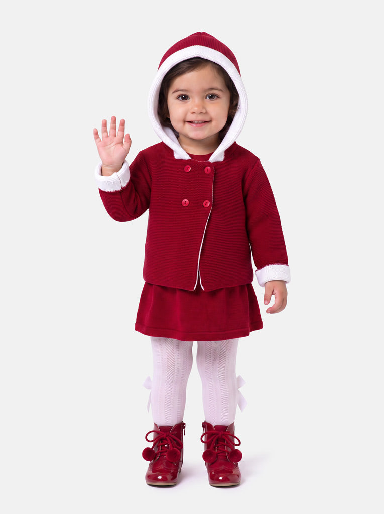 Baby Girl Carlota Collection Knitted Coat & Dress Spanish Set - Red