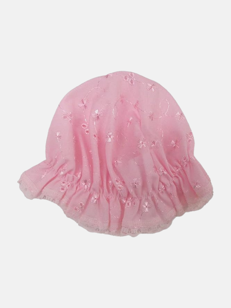 Baby Girl Mop Cap Broderie Anglaise Sun Hat - Pink