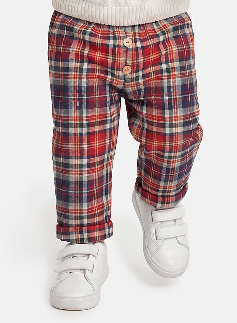 Baby Boy Christmas Tartan Trousers - Red & Blue