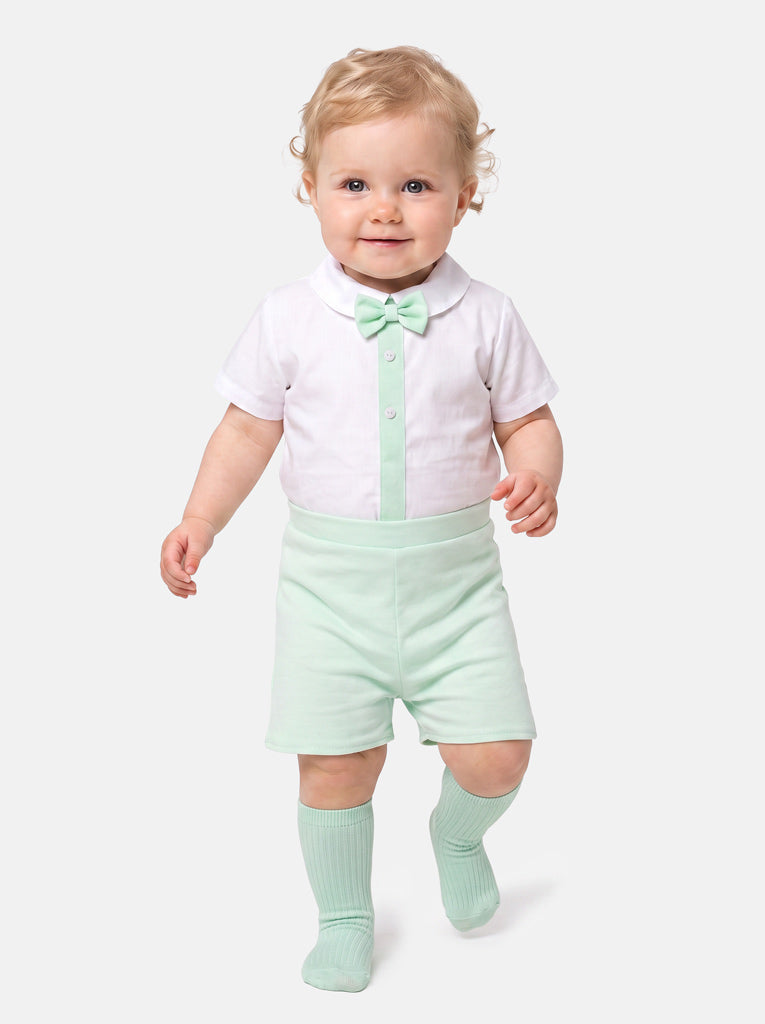 Baby Boy Daisy Collection Spanish Romper Set - Mint Green