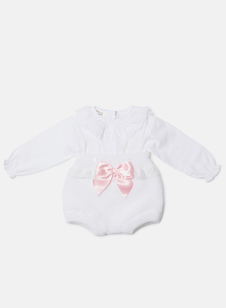 Baby Girl Tina Collection 2-piece Spanish Knitted Romper Set - White