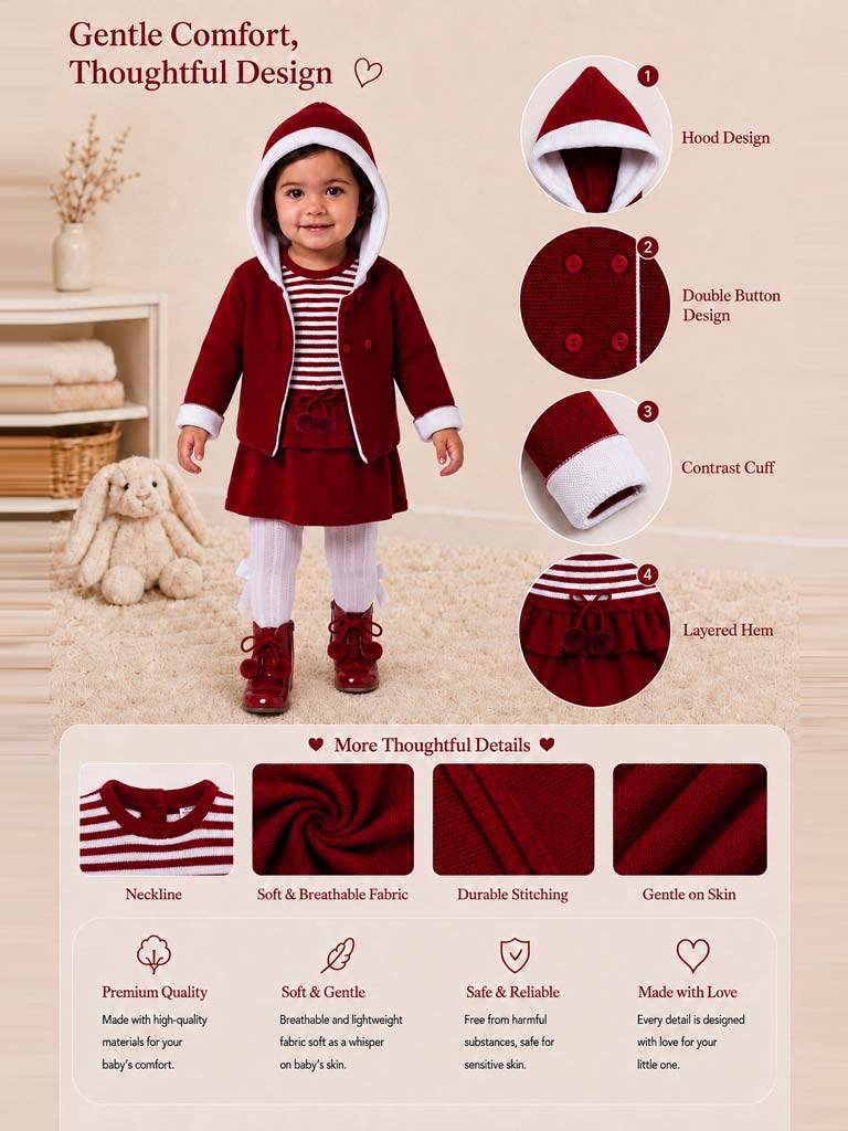 Baby Girl Carlota Collection Knitted Coat & Dress Spanish Set - Red
