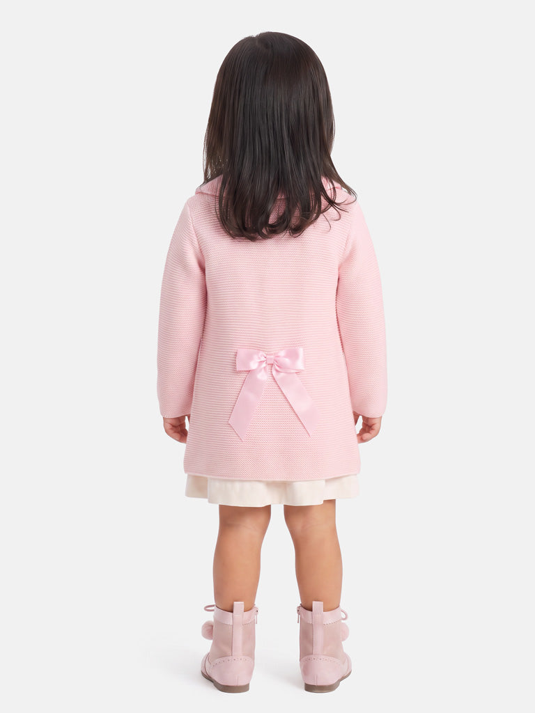 Baby Girl Irene Collection Knitted Coat with Back Bow - Baby Pink