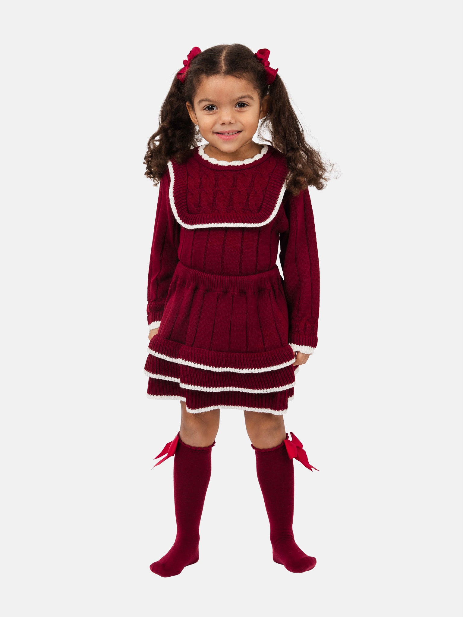 Baby Girl Selena Collection 2-piece Spanish Knitted Set - Burgundy