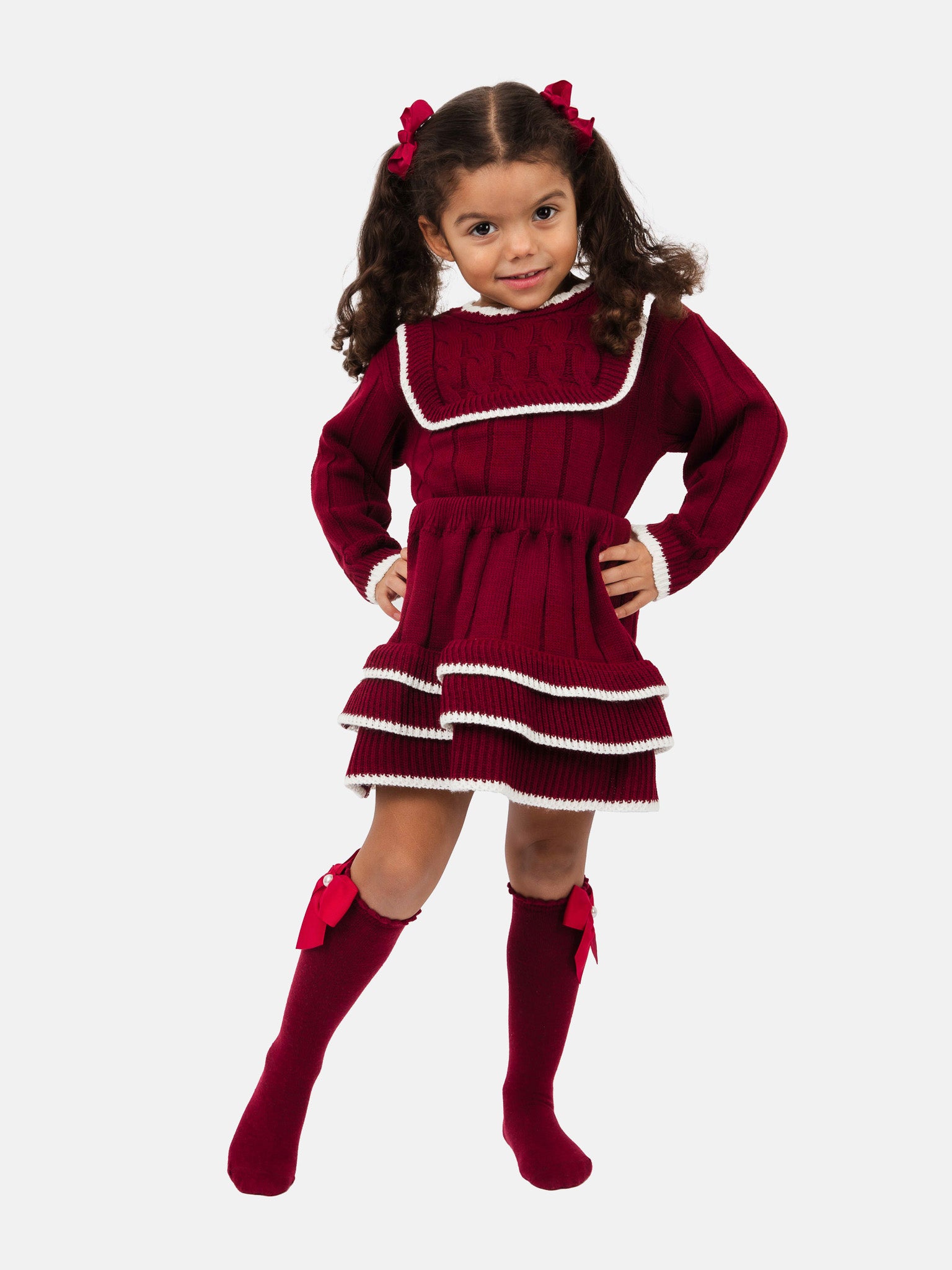 Baby Girl Selena Collection 2-piece Spanish Knitted Set - Burgundy