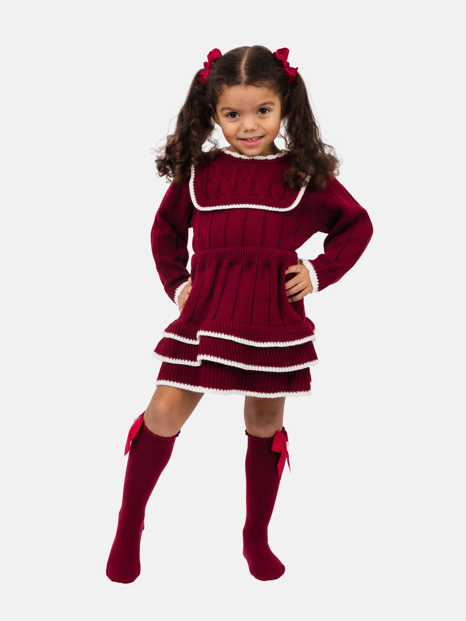 Baby Girl Selena Collection 2-piece Spanish Knitted Set - Burgundy