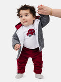 Baby Boy Damian 3-piece Set with Quilted Jacket - Grey & Cherry