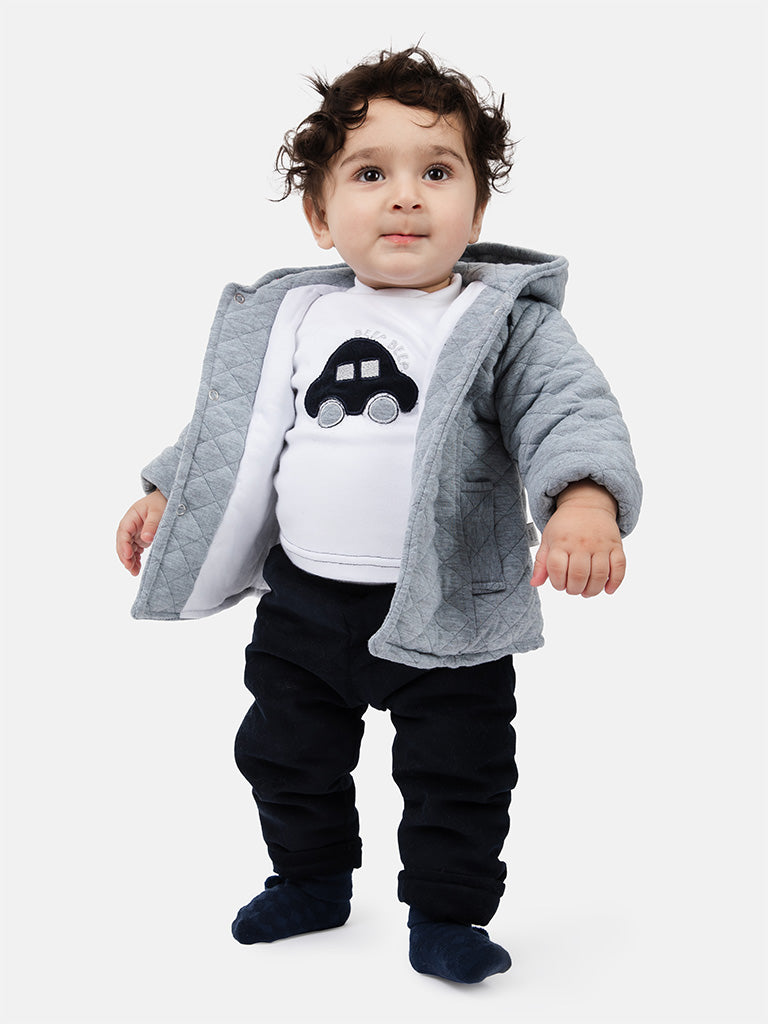Baby Boy Damian 3-piece Set with Quilted Jacket - Grey & Navy