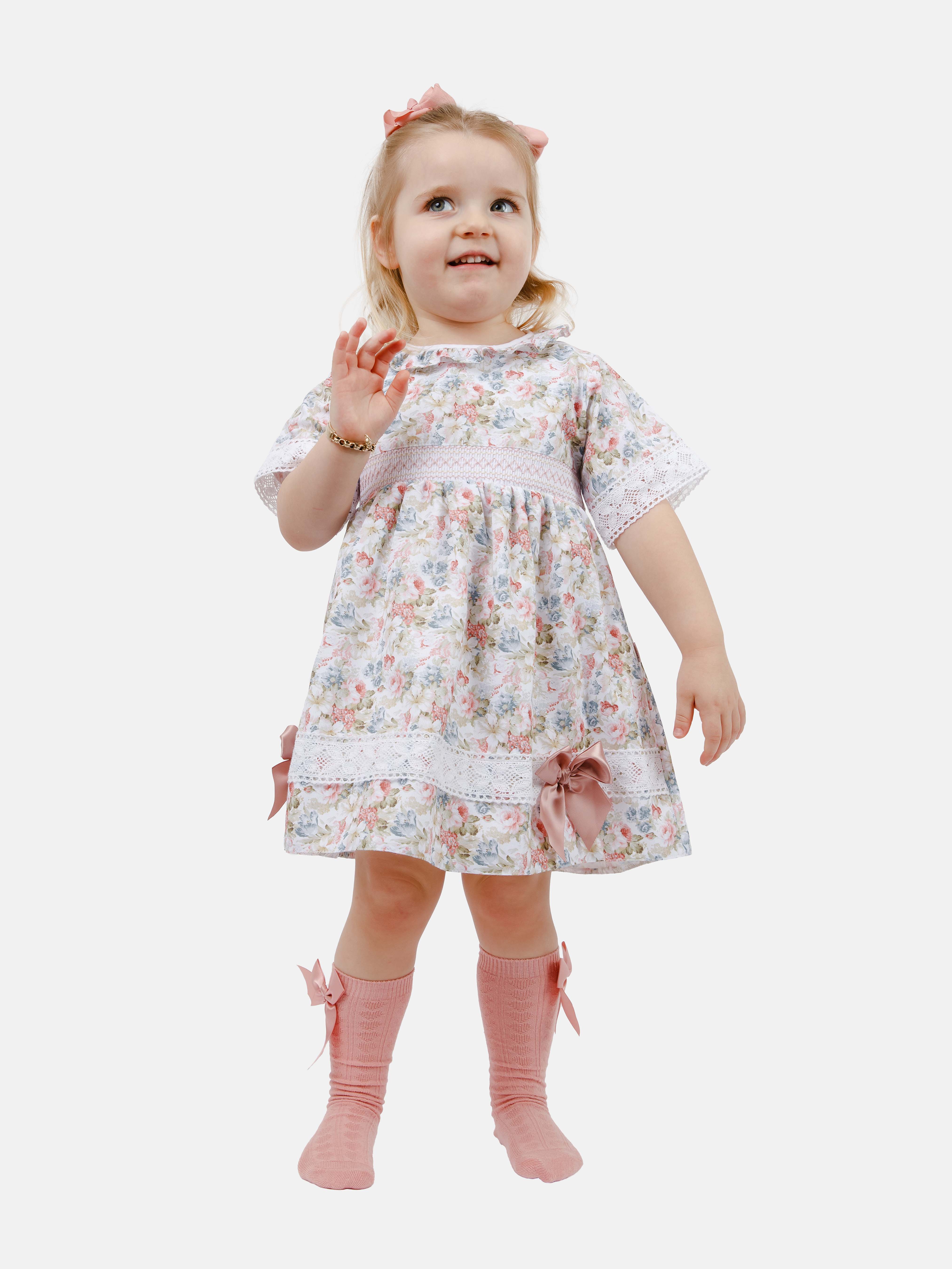 Baby Girl Milagros Collection Smocked Floral Dress - Dusty Pink