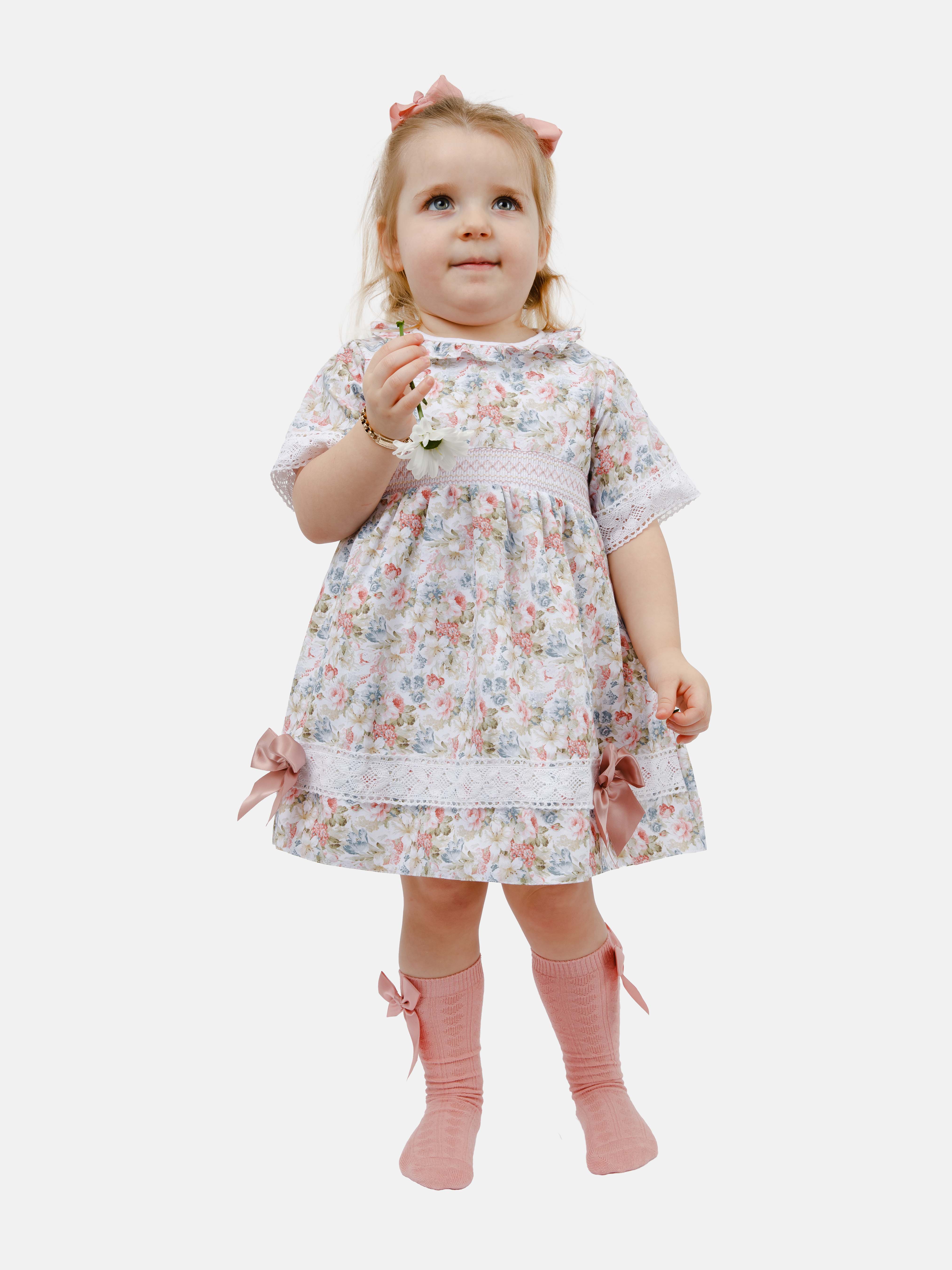 Baby Girl Milagros Collection Smocked Floral Dress - Dusty Pink