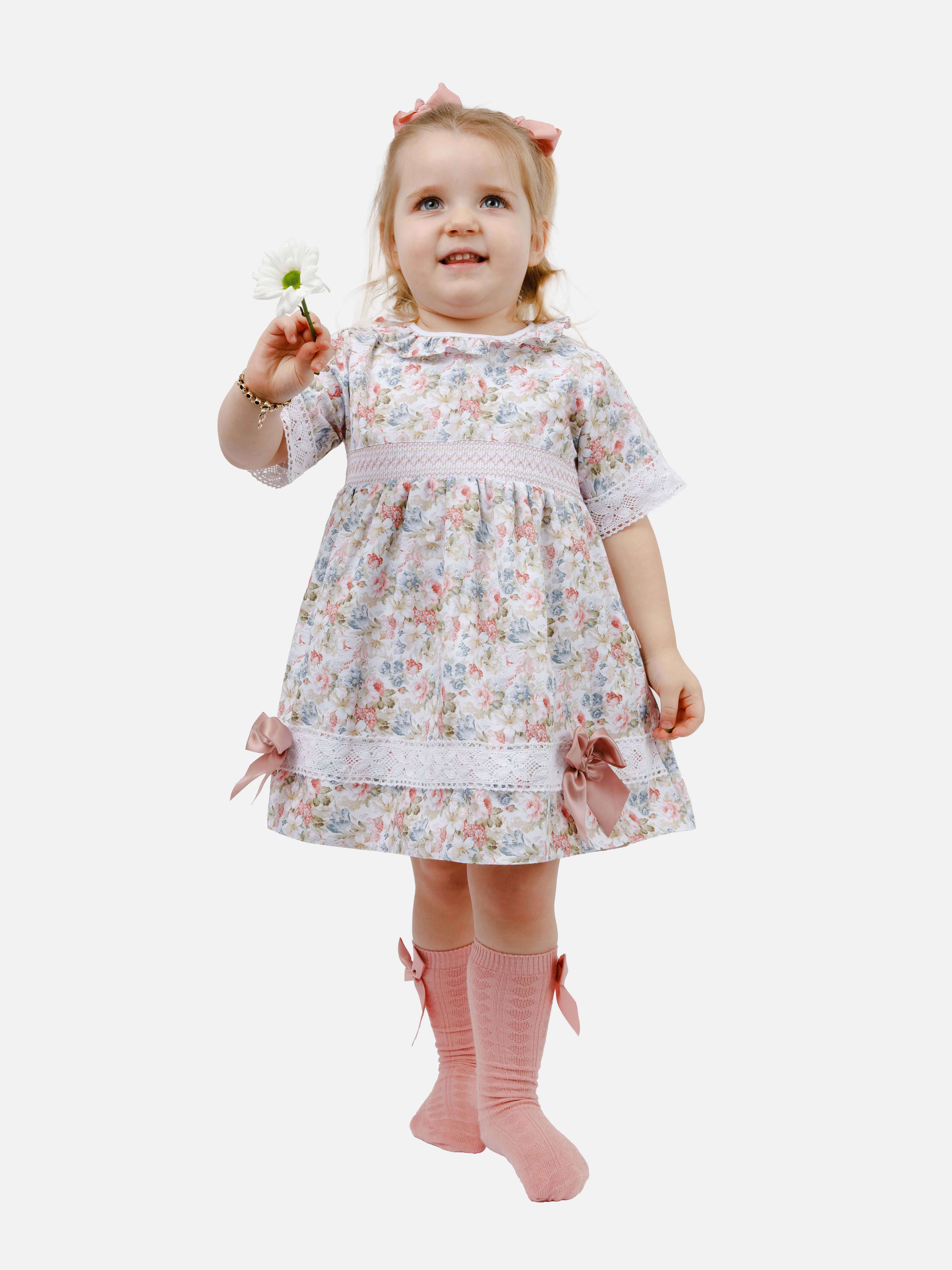 Baby Girl Milagros Collection Smocked Floral Dress - Dusty Pink