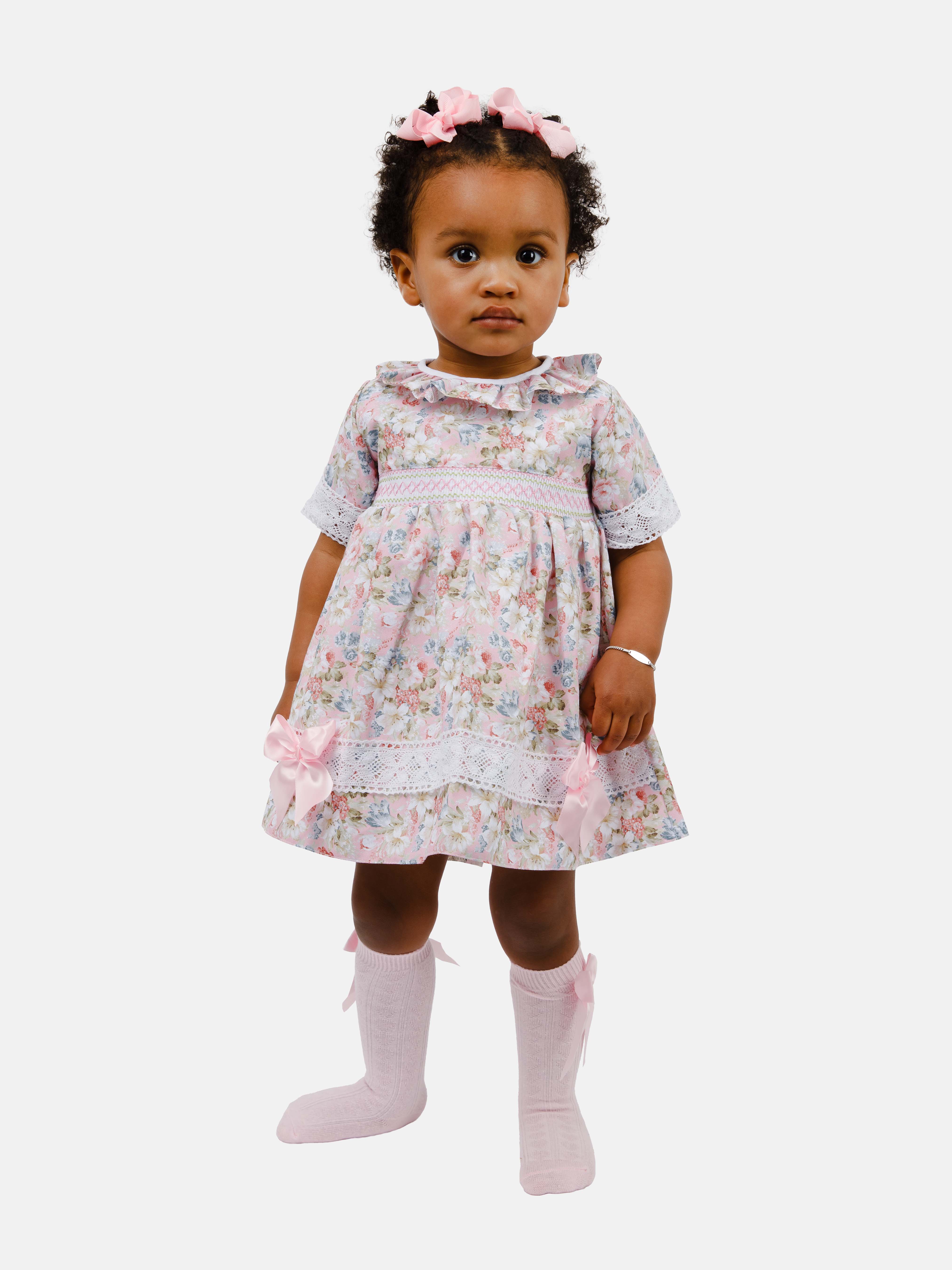 Baby Girl Milagros Collection Smocked Floral Dress - Pink