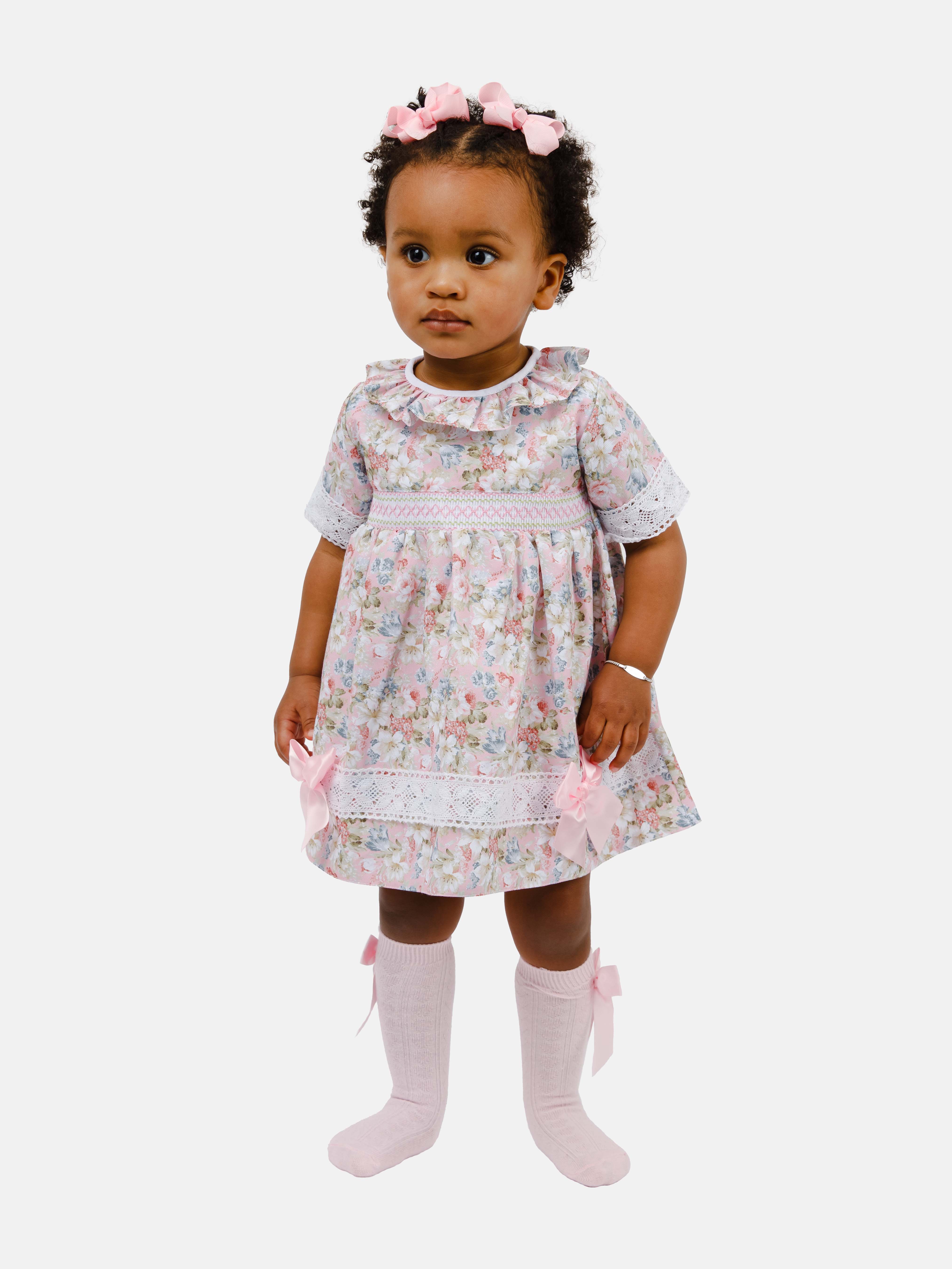 Baby Girl Milagros Collection Smocked Floral Dress - Pink