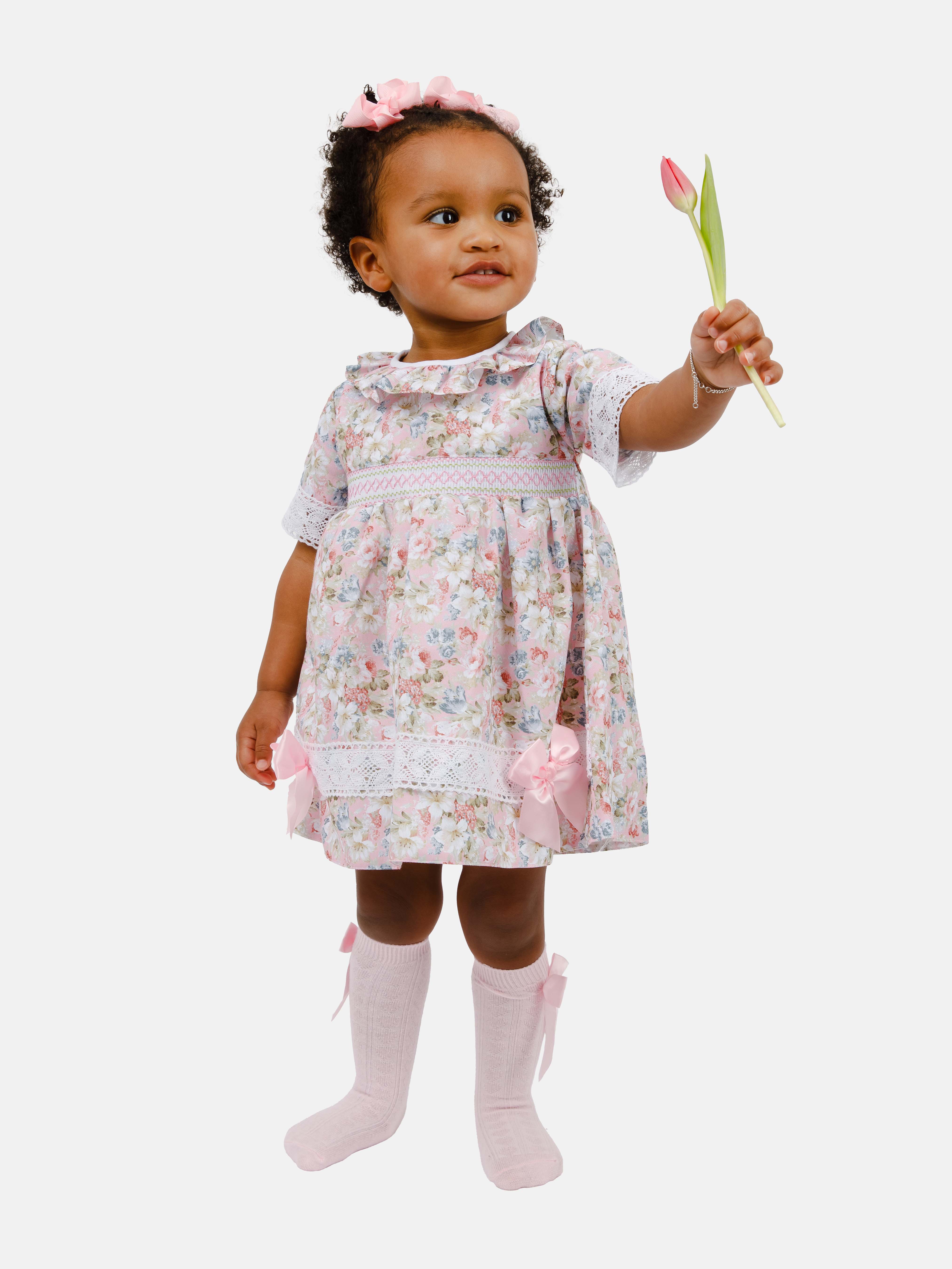 Baby Girl Milagros Collection Smocked Floral Dress - Pink