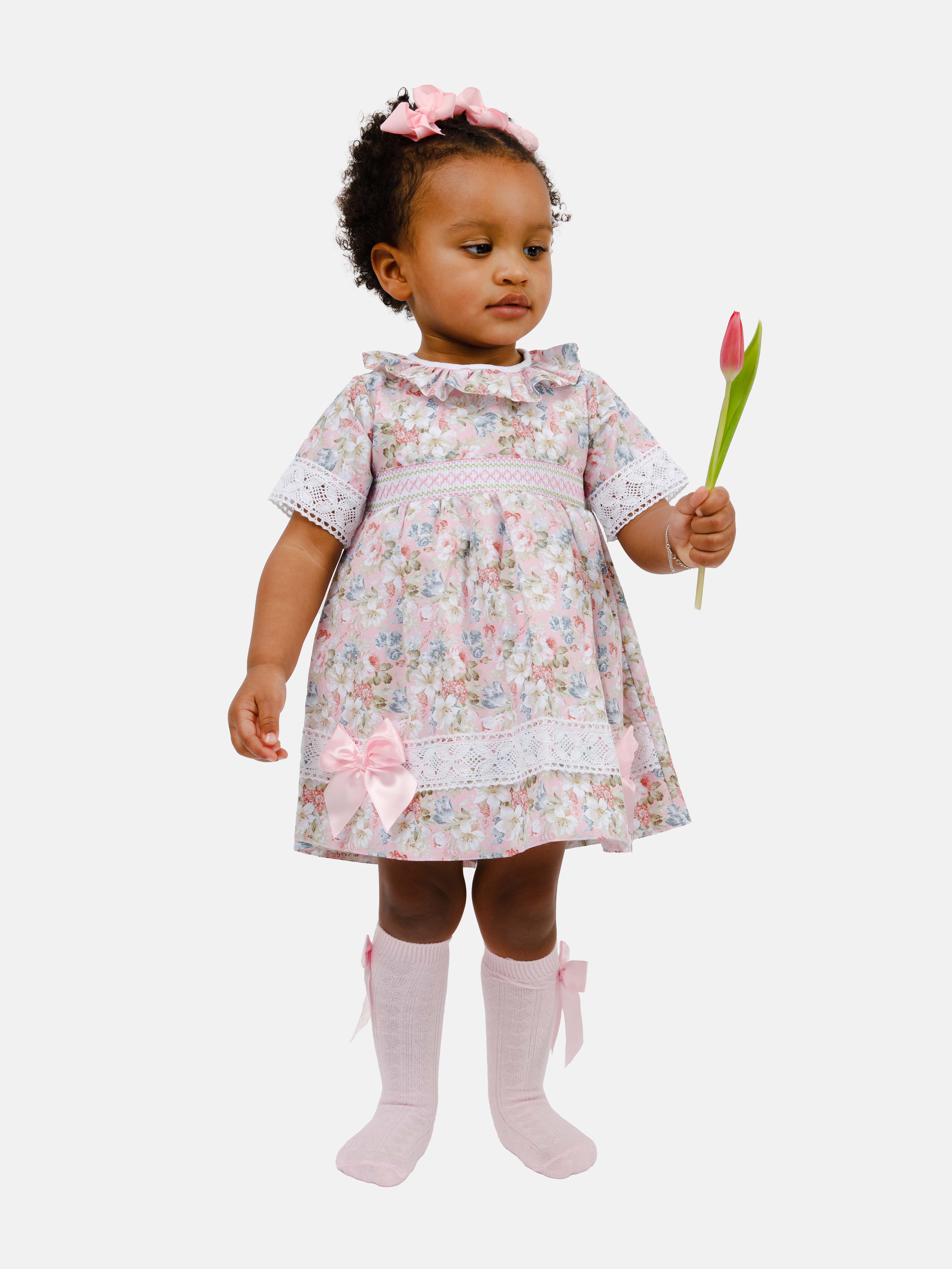 Baby Girl Milagros Collection Smocked Floral Dress - Pink