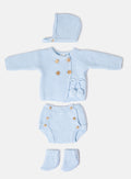 Baby Boy Knitted 4-Piece Set with Pom-Pom Cardigan - Baby Blue