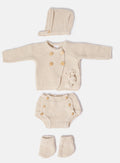 Baby Boy Knitted 4-Piece Set with Pom-Pom Cardigan - Beige
