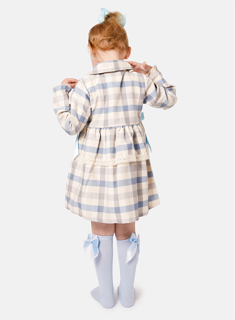 Baby Girl Kylie Collection Tartan Spanish Dress - Baby Blue