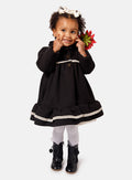 Baby Girl Elegant Spanish Coat with Lace Trim - Black