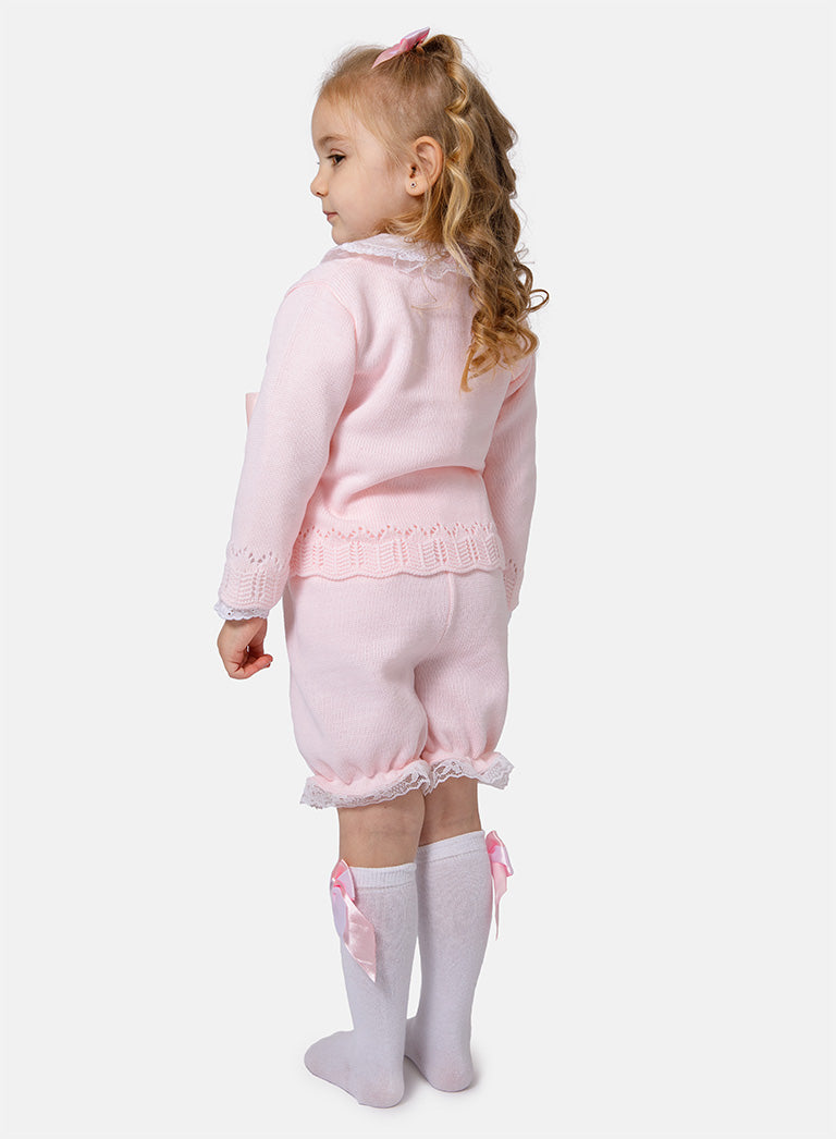 Baby Girl Bella Collection 3-piece Spanish Knitted Set - Baby Pink