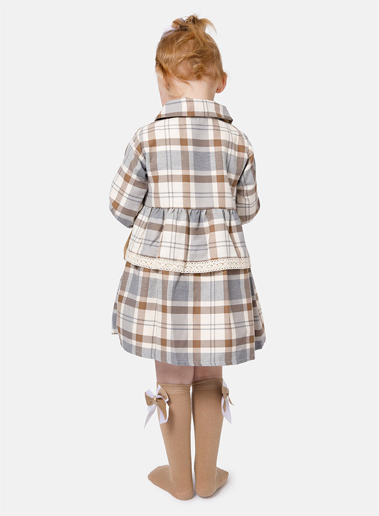 Baby Girl Kylie Collection Tartan Spanish Dress - Beige