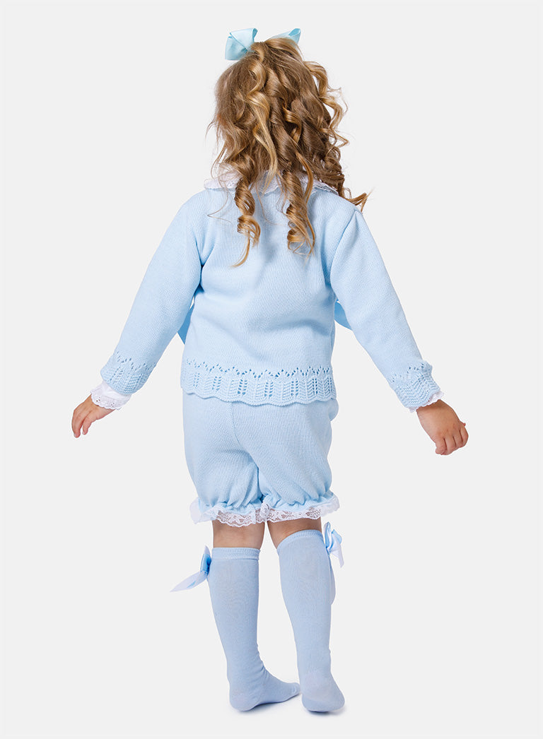 Baby Girl Bella Collection 3-piece Spanish Knitted Set - Baby Blue