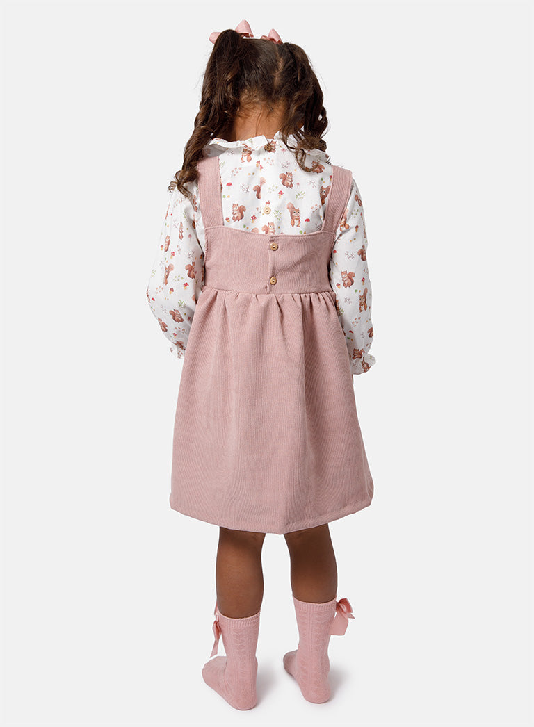 Baby Girl Squirrel Collection 2-Piece Spanish Velvet Dress Set with Shirt - Rose Pink