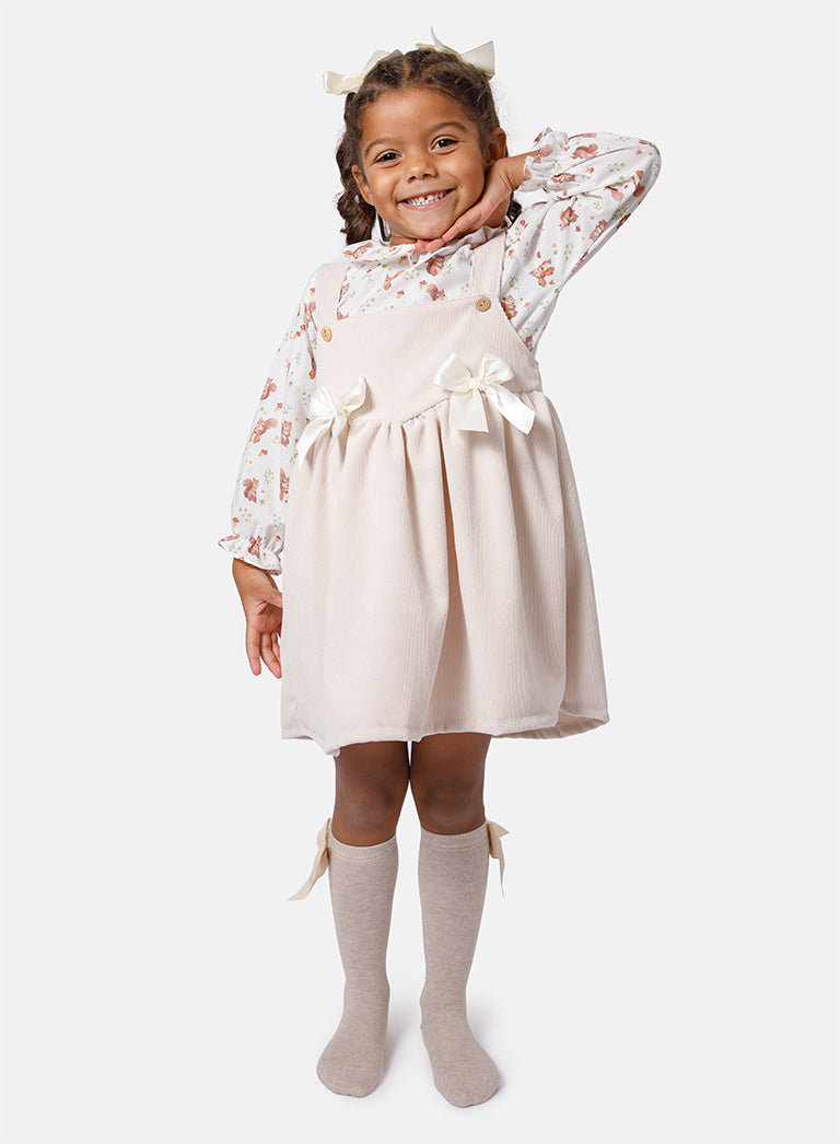 Baby Girl Squirrel Collection 2-Piece Spanish Velvet Dress Set with Shirt - Ivory