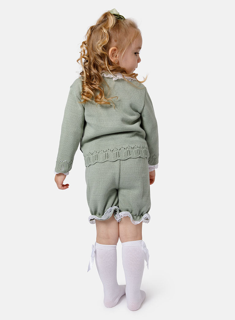 Baby Girl Bella Collection 3-piece Spanish Knitted Set - Sage Green