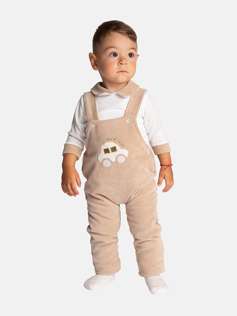 Baby Boy 3 piece Corduroy Dungaree - Beige