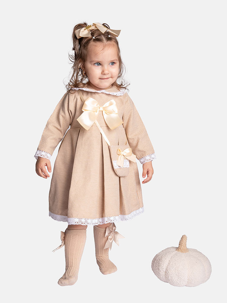 Baby Girl Dolcie-Mae Collection Dress Set with Purse - Beige