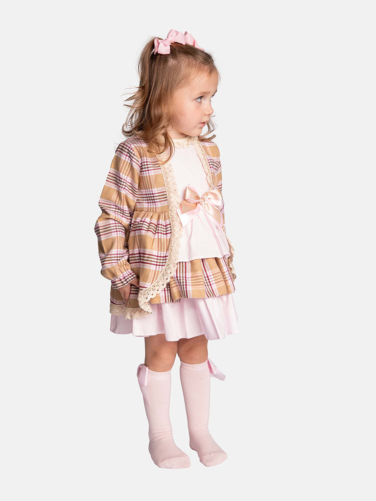 Baby Girl Alice Collection Tartan Dress - Beige & Pink