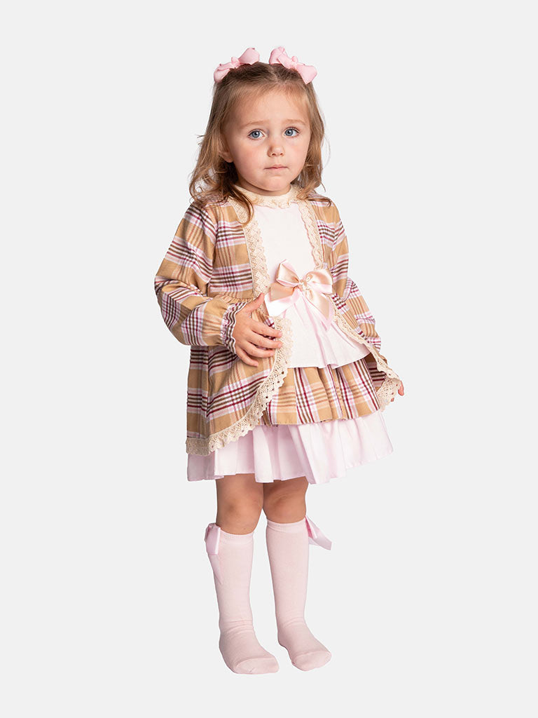 Baby Girl Alice Collection Tartan Dress - Beige & Pink