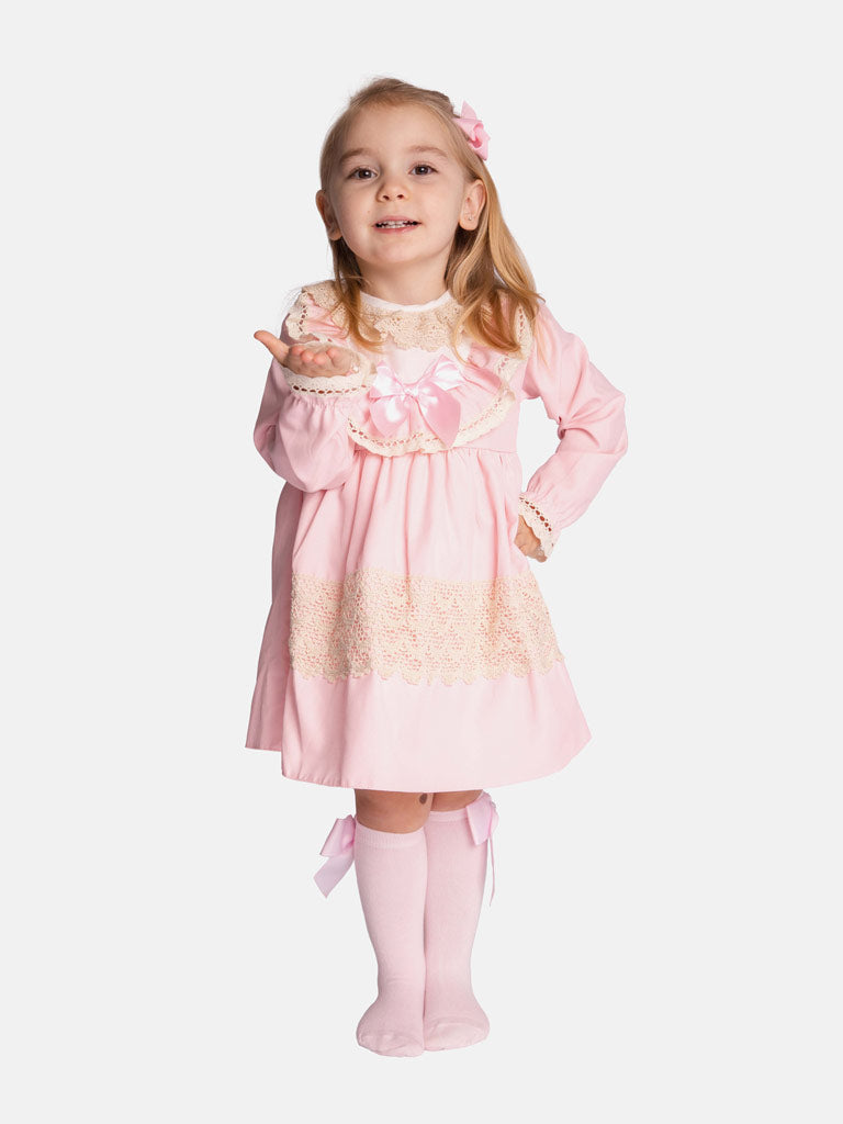 Baby Girl Lisa Collection Lace Trim Dress - Pink