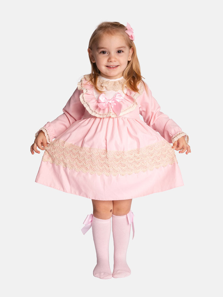 Baby Girl Lisa Collection Lace Trim Dress - Pink